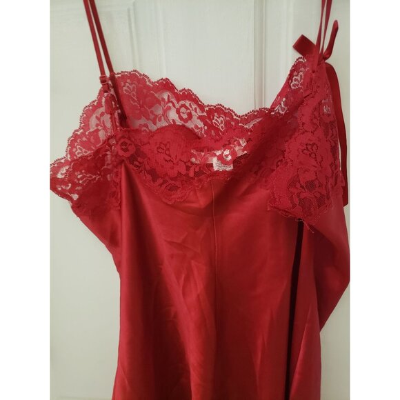 Victorias Secret Angel Red Lace Satin Nightgown Slip Dress Bow Adjustable Straps - Picture 14 of 16